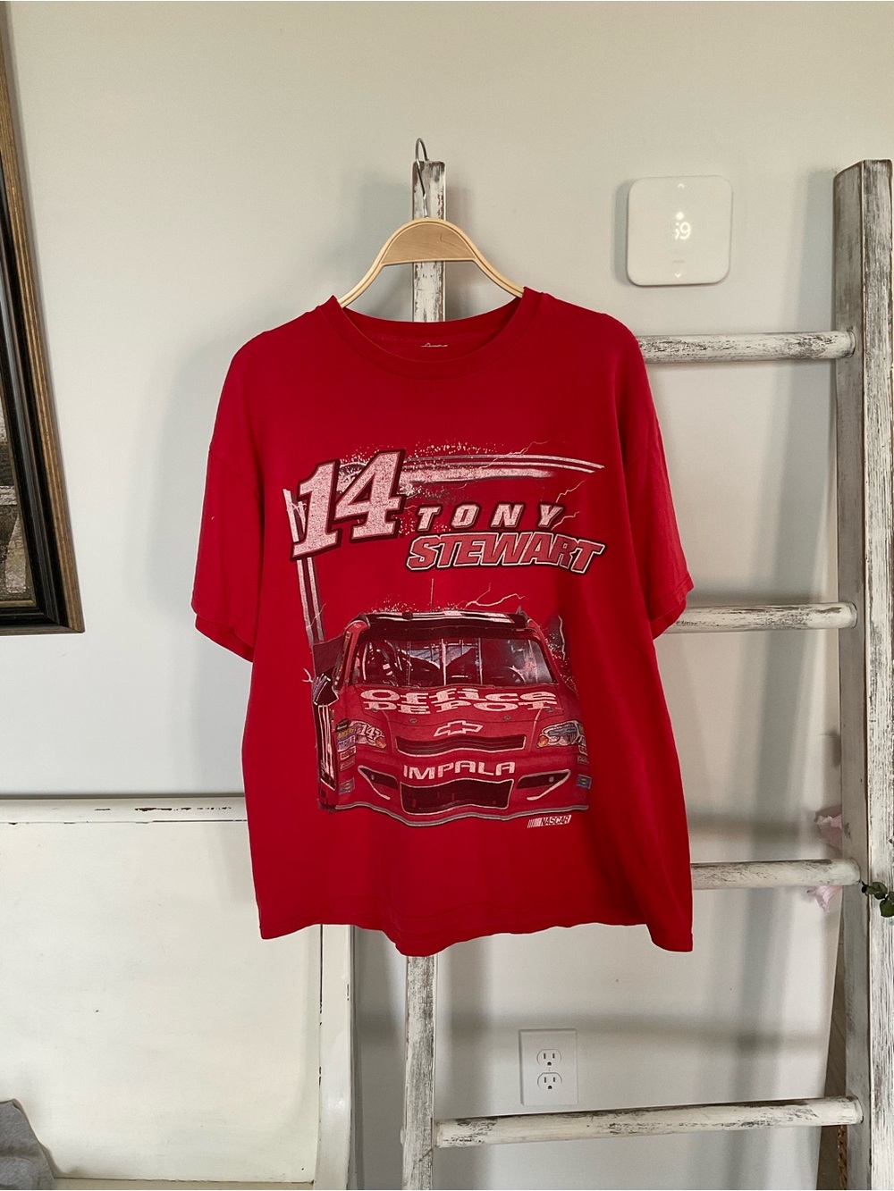 Tony Stewart AOP Red NASCAR Y2K Graphic T-Shirt Large Short Sleeve EUC